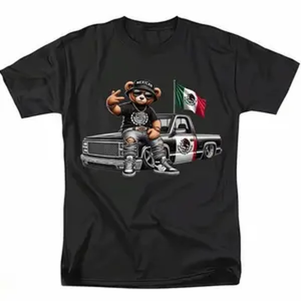 Mens Fashion Black Shirt - Bawełniana męska modna koszulka z okrągłym