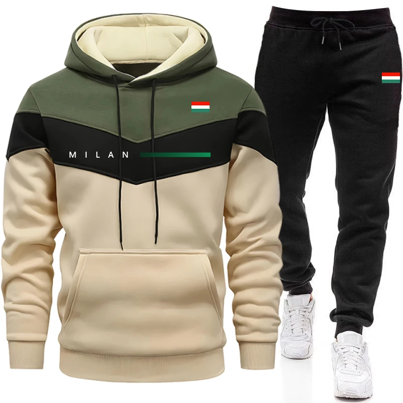 Mens Fashion Urban - Włoski Zestaw Męskich Bluzy z Kapturem