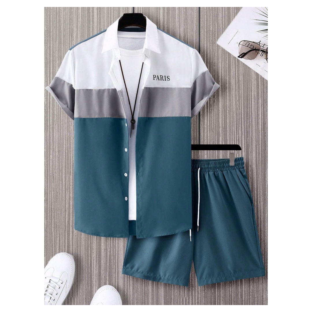 Men'S Fashion Essentials - Męski garnitur modny, niebiesko-biały patchworkowy, jednorzędowy,